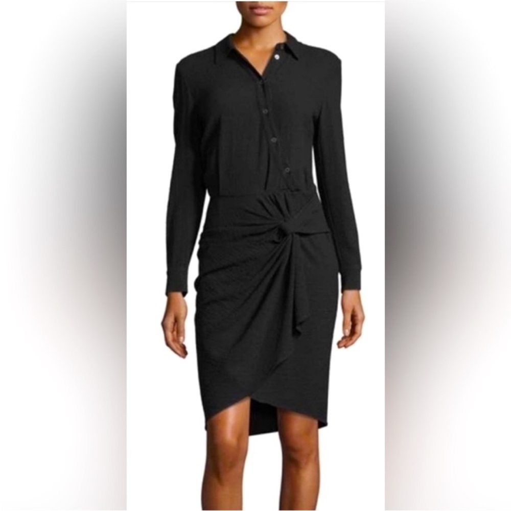 Veronica Beard Wren Twist Shirt Dress, Black, Size 8